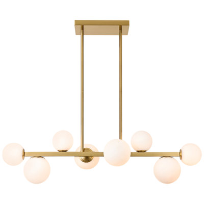 Modern 8 Lights Globe Glass Mid Century Chandeliers, Dining Room Light Fixture Over Table, Linear Chandelier Adjustable Ceiling Hanging For Living Dining Room Kitchen Island