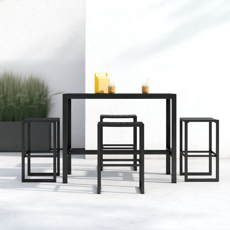 Armando Patio Dining Set with Rectangular Table, Black, 4