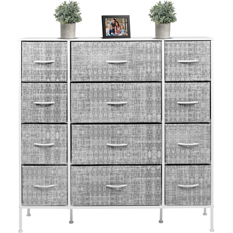Gray and White 12-Drawer Steel Frame Dresser with Wood Top
