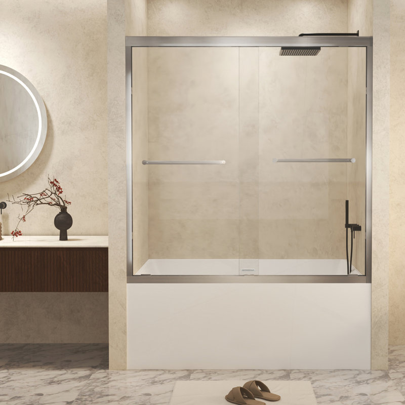 Porte de douche coulissante double Premium avec verre trempé et cadre en aluminium pour une salle de bain élégante