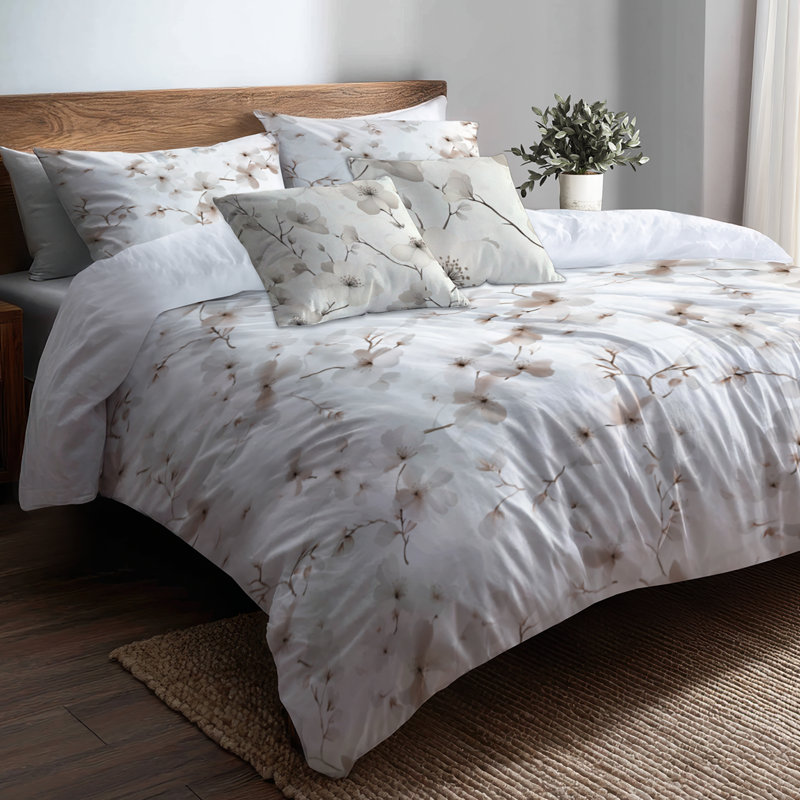 Ensemble de literie Boho - 6 fleurs de cerisiers en fleurs avec taies décoratives et coussins décoratifs