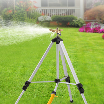 Impact Sprinkler on Tripod Base, Heavy Duty Tripod Sprinklers with Brass Head & 3/4" Connector, 360 Degree Large Area Coverage Irrigation Sprinkler, Adjustable Heights Sprinkler for Yard