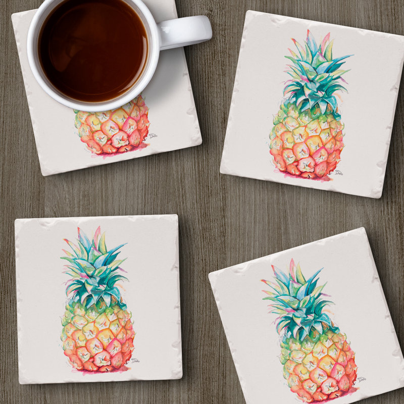 Hawaiian Pineapple 4-Pack Tumbled Tile Stone Coasters