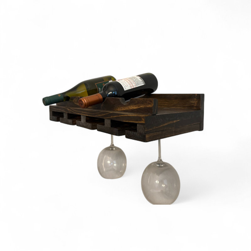 Support à vin mural avec porte-verre Rustic Luxe, Brun