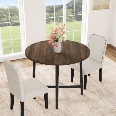31.5 Inch Round Dining Table for 2-4, Small Kitchen Dining Room Table for Space Saving, Wood Circle Kitchen Table with Sturdy Metal Frame