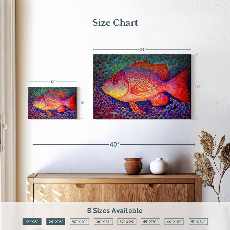 Brampt Red Snapper Fish And Abstract Bubbles, 16" H x 24" W