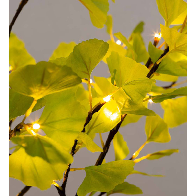 Indoor/ Outdoor Faux-Lighted Ginkgo Tree, 4'H Faux Foliage Tree in Metal Freestanding, Green