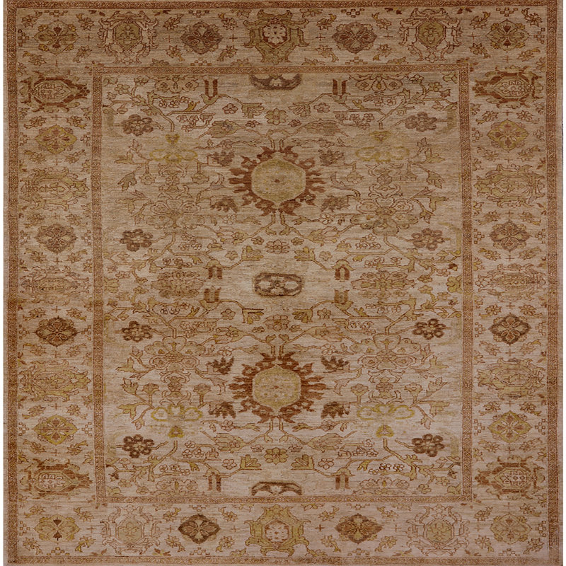 Tapis oriental beige Ranchero, Carré 8 pi