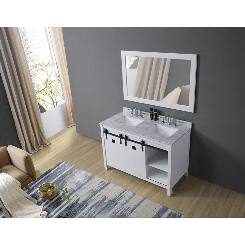 48 " W Freestanding Standard Free Standing 2 Double Vanity Bathroom Vanity With Marble Top
