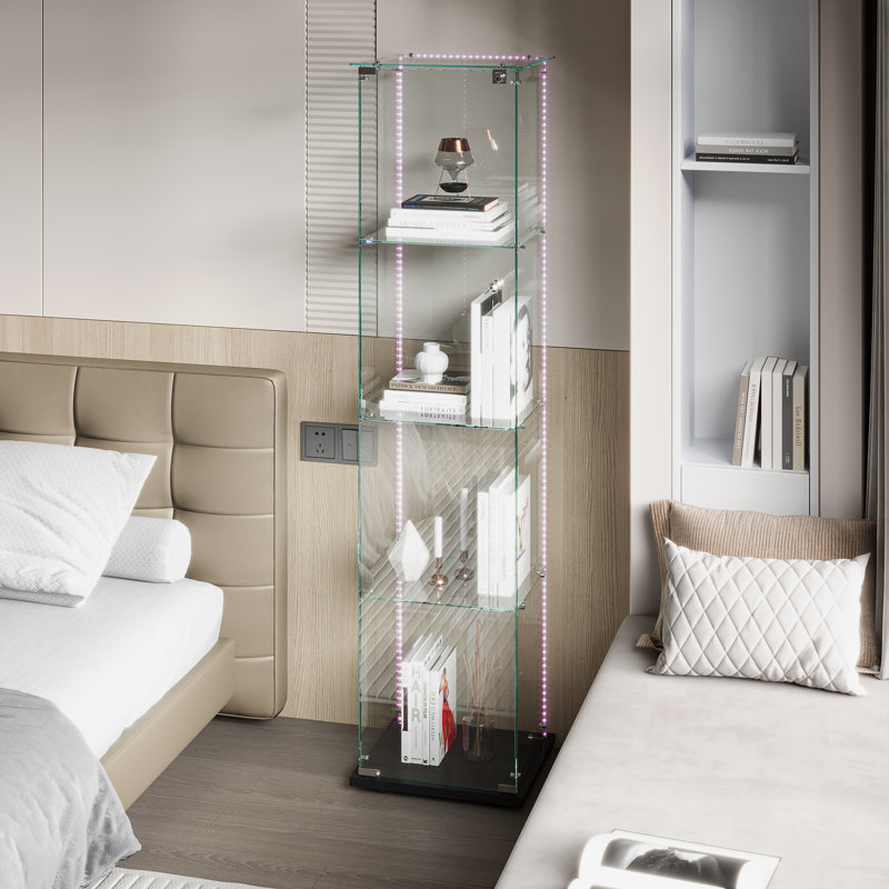 Display Cabinet, LED Strip Light, Single-door, Black
