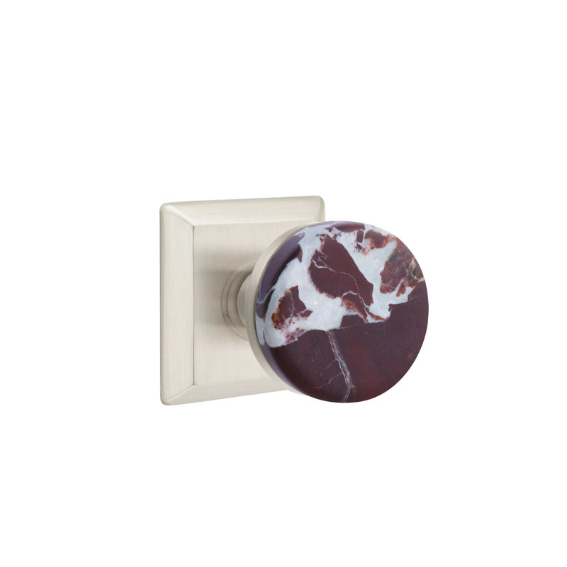Mortaise intérieure Emtek Select avec rosette Quincy et tige conique, bouton Rosso Levanto (LH), Nickel satiné