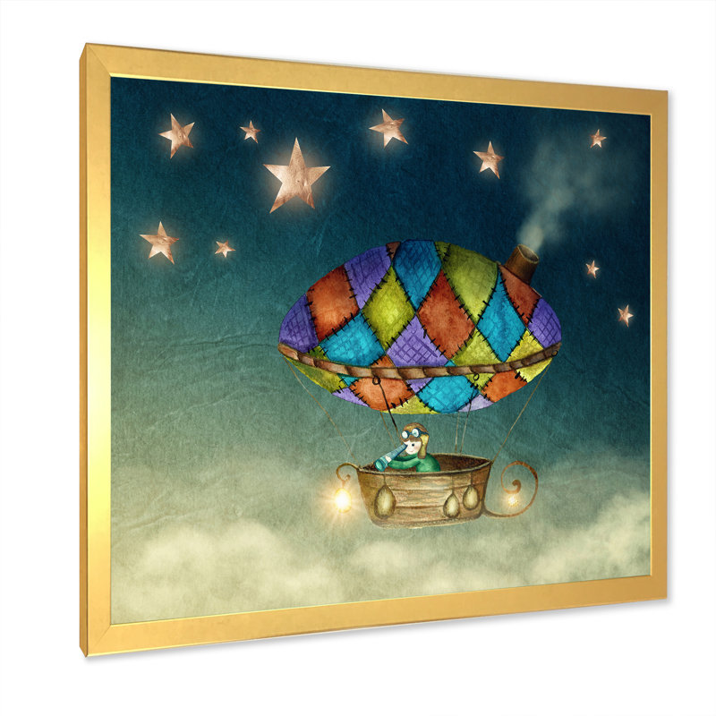 «Hot Air Balloon In Starry Sky», impression sur toile, H 30 po x l 30 po x P 1 po, Cadre doré à coins fermés