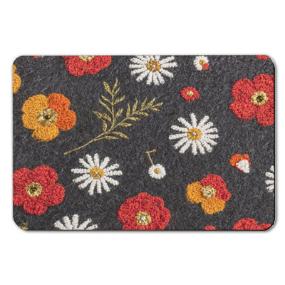Tapis de bain rouge et orange à broderie florale, 36 x 24