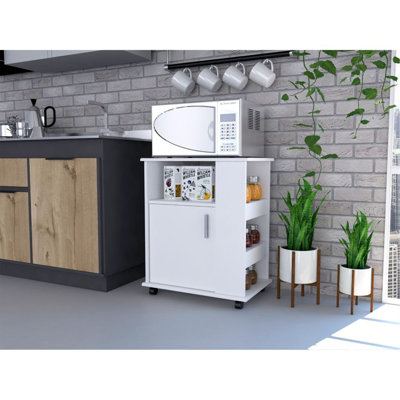 Armoire à porte simple inférieure H 29 po, une tablette ouverte, trois tablettes latérales, blanc