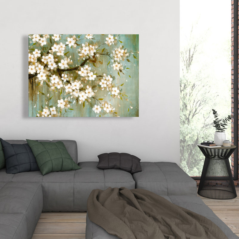 Fleur de cerisier blanc - Toile de salon beige pour la décoration intérieure