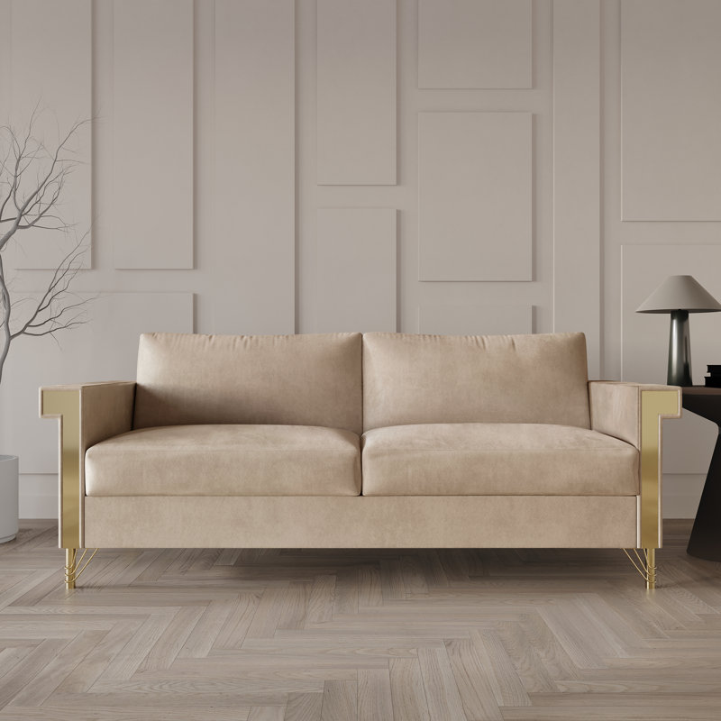 Snaresbrook 76.57'' Velvet Sofa, Beige