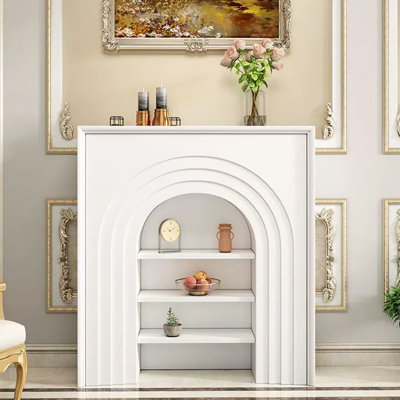 White Manufactured Wood Freestanding Fireplace