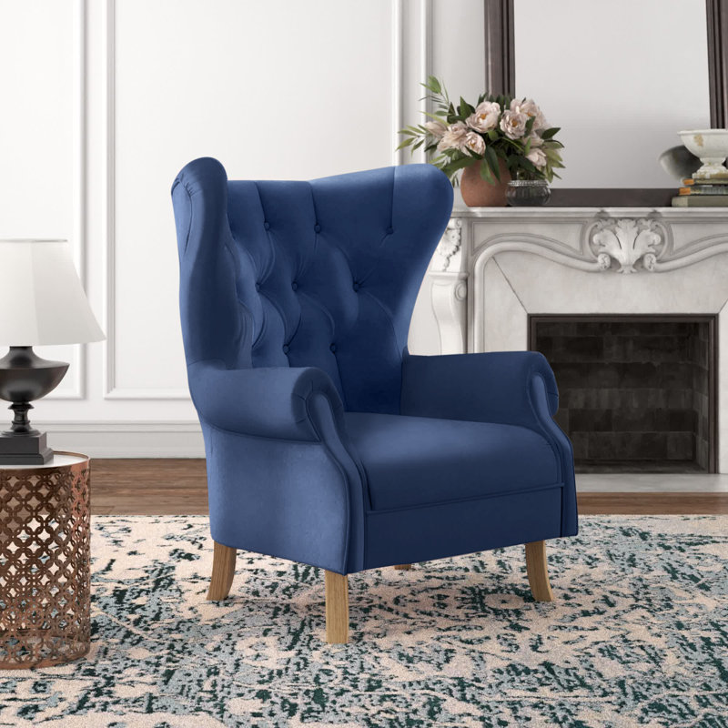 Calcott Velvet Wingback Chair, Dark Blue Velvet