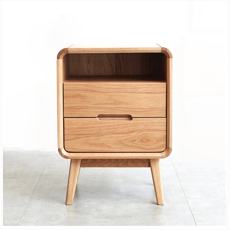 Table de chevet moderne en bois massif avec 2 tiroirs, armoire de rangement en hêtre, table de bout de style nordique avec gestion des câbles