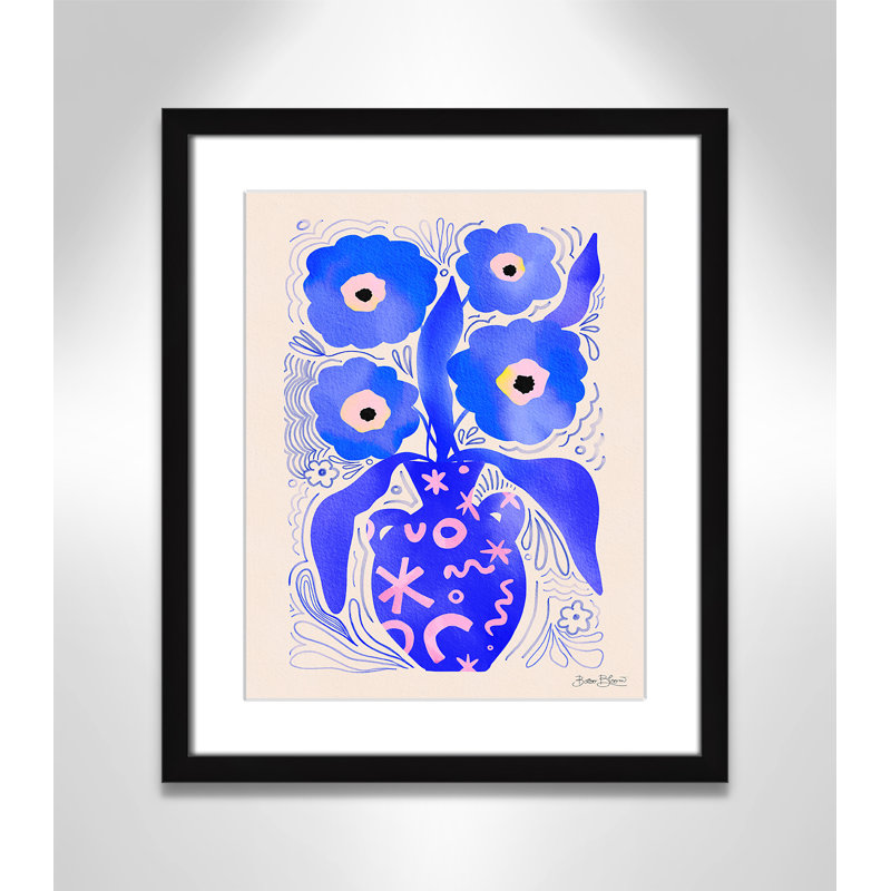 «Blue Flowers Matisse» par Bloom, 16'' W x 19'' H, Imprimé mat, Satin Black