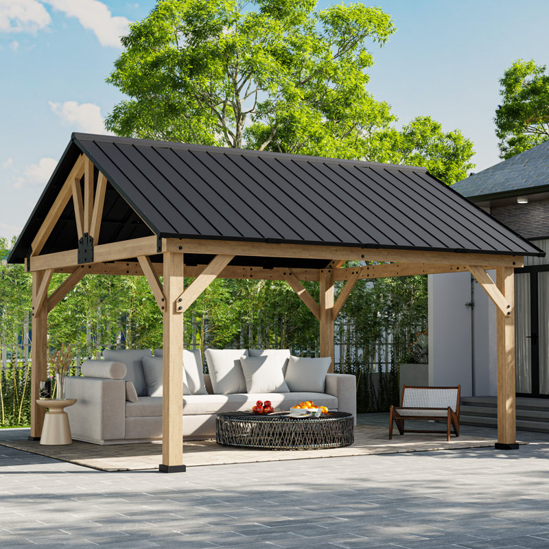 13 Ft. W X 11 Ft. Solid Wood Patio Gazebo