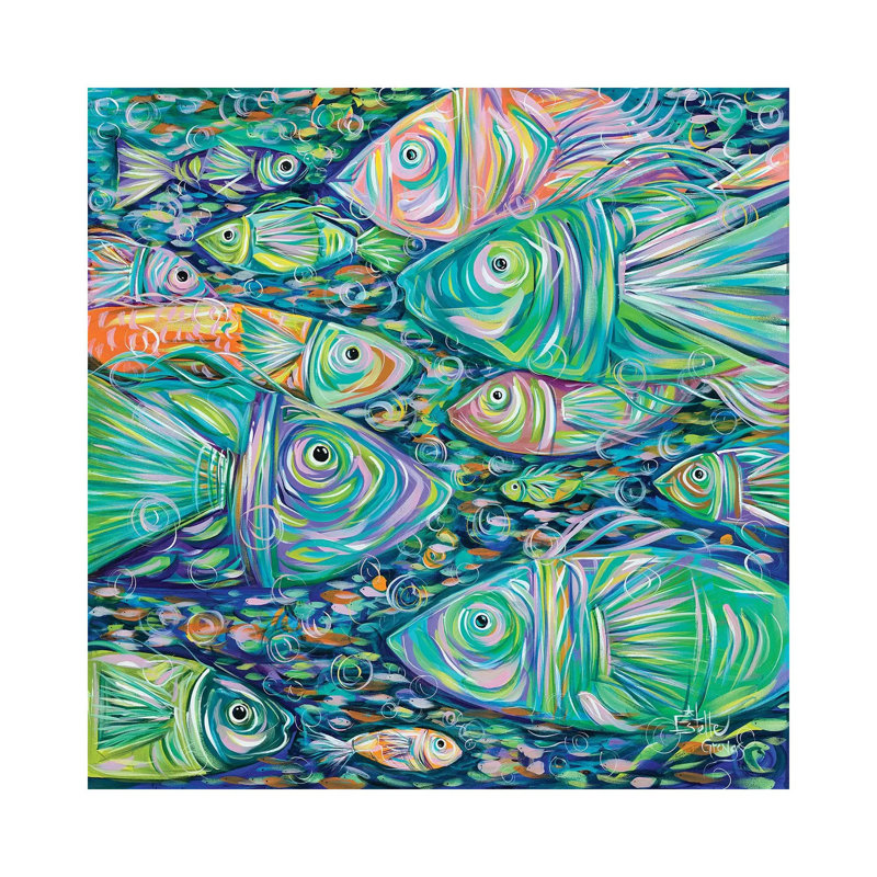 " School Of Fish " by Estelle Grengs, No Mat, Wrapped Canvas, 37'' H x 37'' W x 1.5'' D