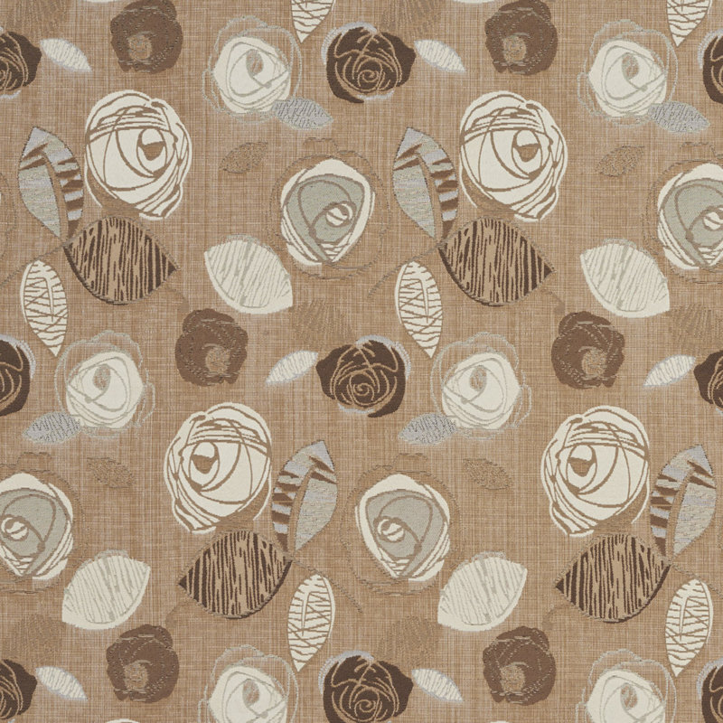Tissu tweed feuilles et roses, Beige