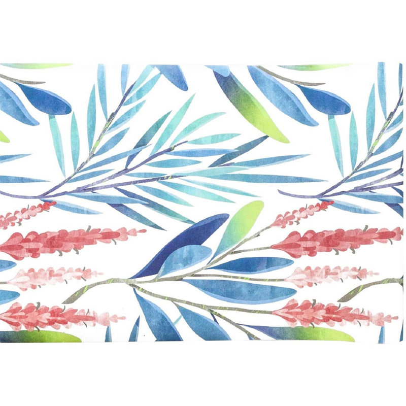 Red Barrel Studio® 93028 - Papier peint adhésif à motif de feuilles à motif d'aquarelle à motif floral auto-adhésif amovible en vinyle blanc / bleu / rose 17,7 po x 9,8 pi