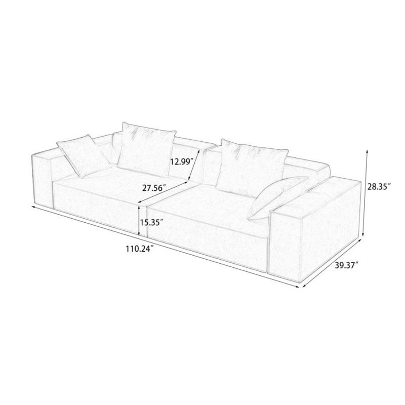 Coussin modulaire orange en polyester, Orange, H 28,35 po x l 110,24 po x P 39,37 po, 4
