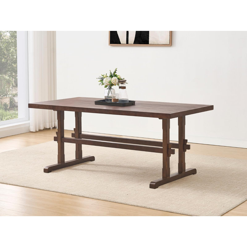 69''  Mid-Century Modern Farmhouse Solid Wood Dining Table For 6-8 People, Walnut