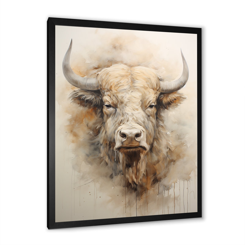 Tête de bison Buffalo sur toile, Cadre simple noir, H 44 po x l 34 po x P 1,5 po
