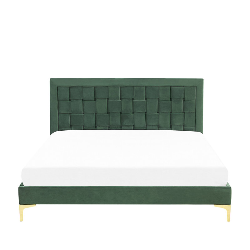 Ilya Upholstered Velvet Bed, European Double (140 x 200cm), Green