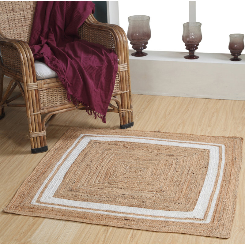 Foster Striped Jute / Sisal Hand Woven Area Rug, Square 120cm