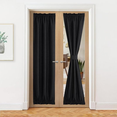 NICETOWN French Door Blackout Curtains, Rod Pocket Thermal Insulated Doorway Curtains For Entryway, 100% Blackout Kitchen Patio Doors With Glass Window For Privacy, 25 X 80 Inch Long, 1 Panel, Black