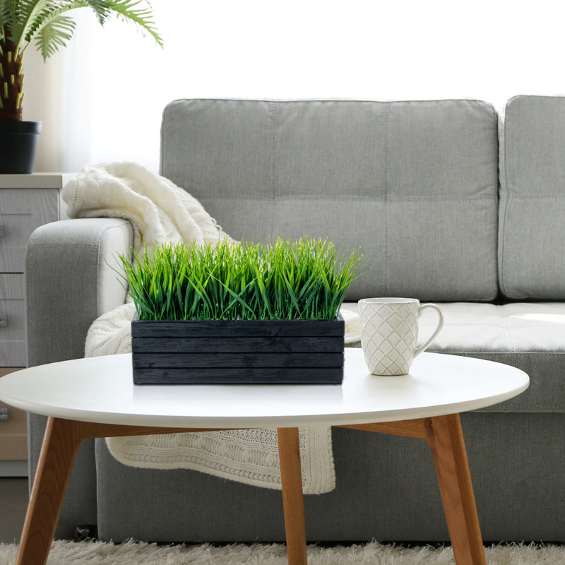 24.9cm Faux Herbs Grass in Wood Planter