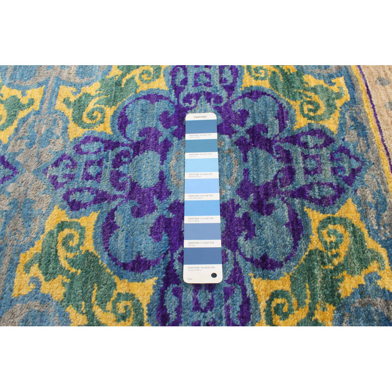 Tapis unique en laine noué à la main 5 pi 2 po x 6 pi 7 po nouvel âge Lahore Finish Turquoise Caryann