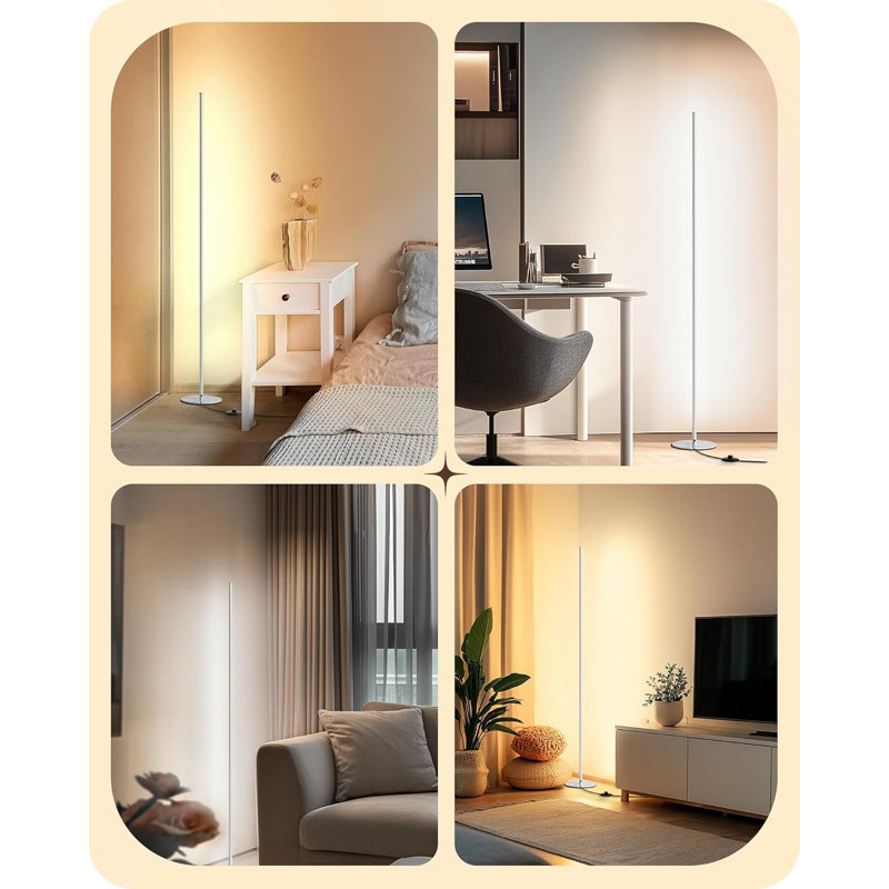 LED Corner Floor Lamp With Remote Control, Dimmable Standing Lamp For Living Room, Bedroom, Home Office, 7 Color Temperature Adjustable, Minimalist Design