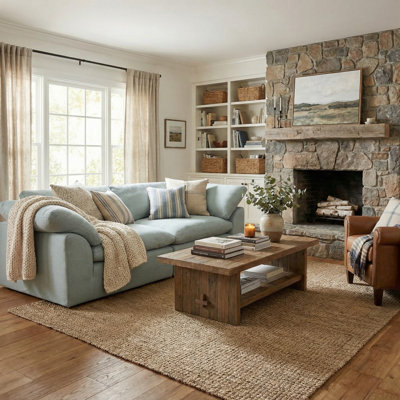 Cloud-Inspired 88" 2 Piece Oversized Deep Lounge Performance Fabric Modular Slipcovered Sectional Sofa | Washable Water-Resistant Stain-Proof Covers, Down-Filled Plush Cushions | Modern Minimalist Design – Sunset Trading Puff Collection (Ocean Blue)