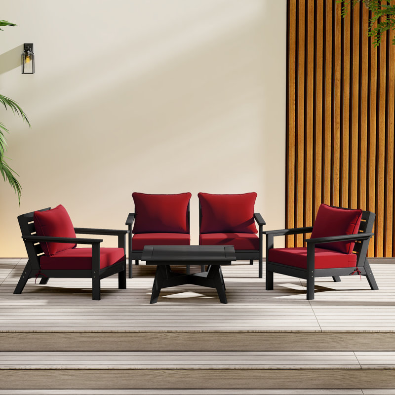 5-Piece Deep Seating Set, Red, Black