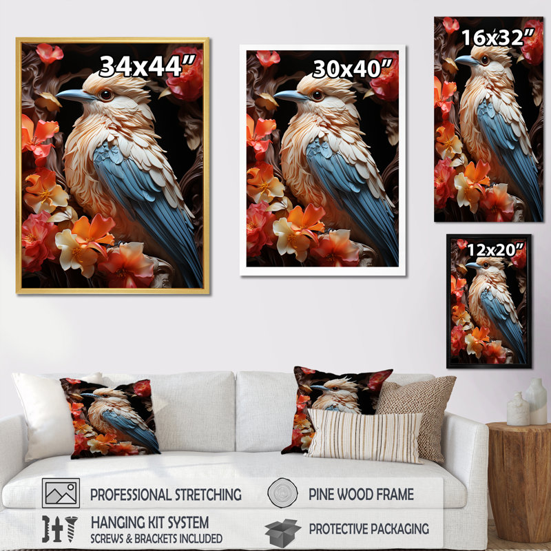 Une palette pastel évoque une symphonie de plumes - décoration murale oiseau, H 44 po x l 34 po x P 1,5 po, Cadre doré simple