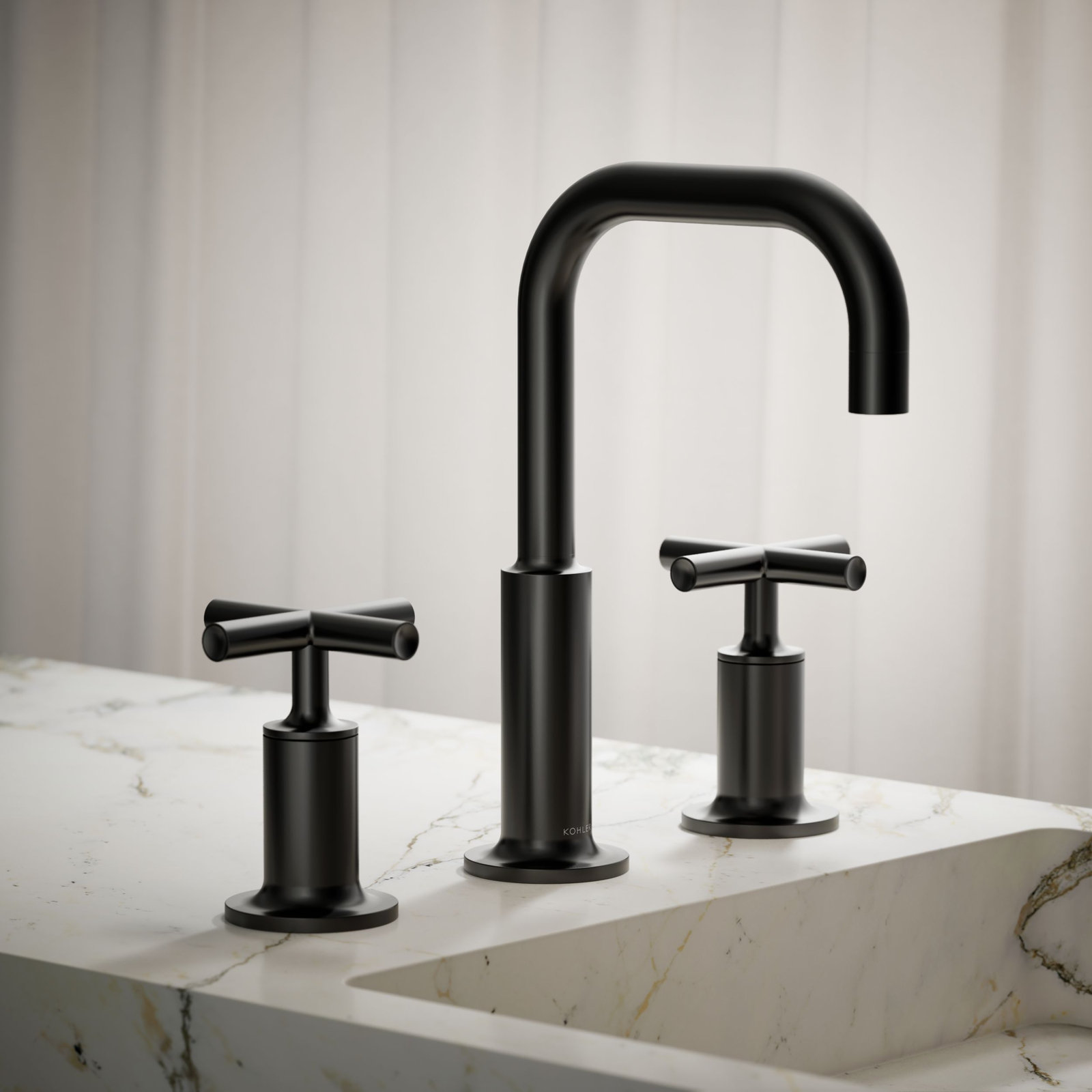 Purist High-Arc Cross-Handle Widespread Faucet, Matte Black