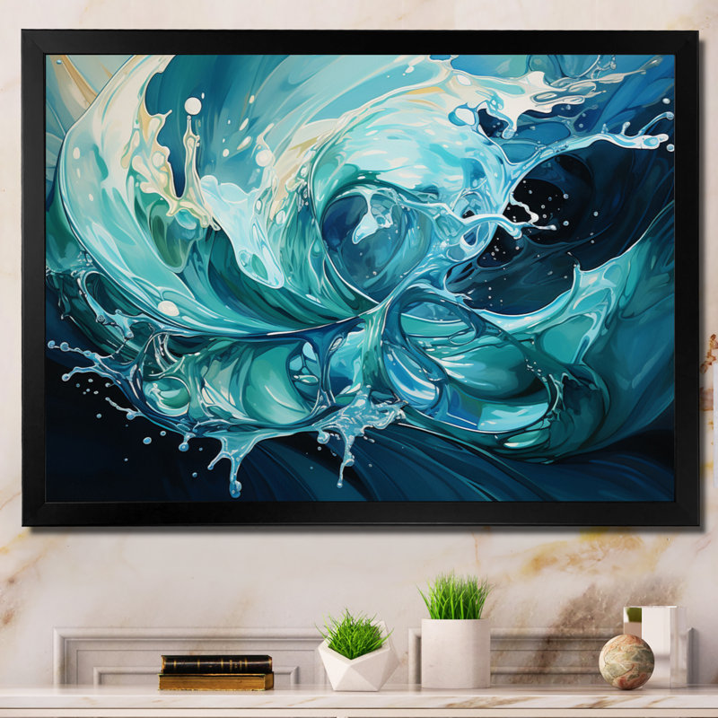 Blue Fluid Grind I - Abstrait marbré, impressions sur toile, Cadre photo noir, H 16 po x l 32 po x P 1 po