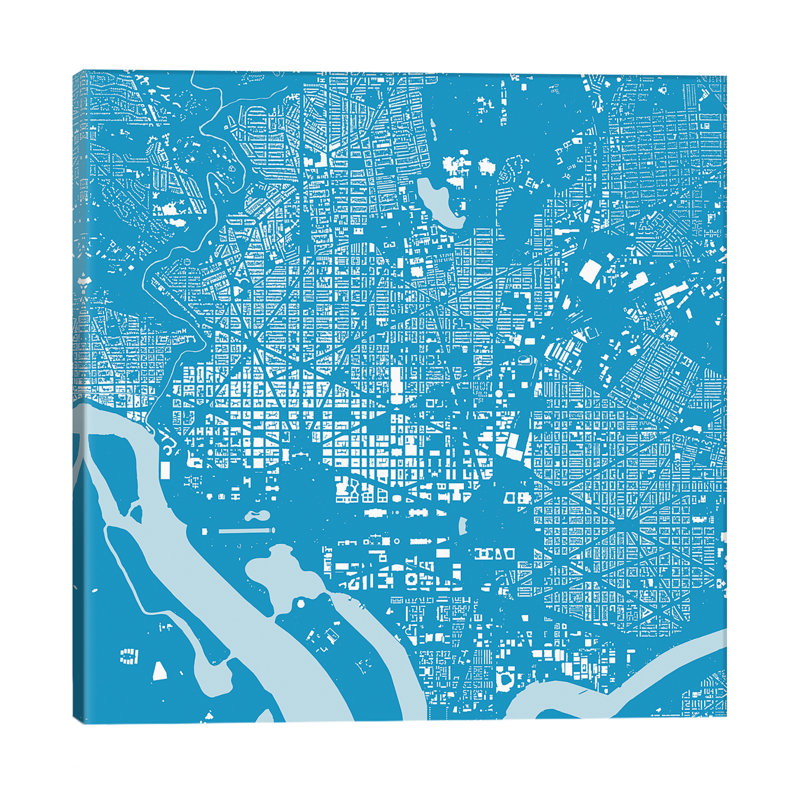 Washington D.C. Urban Map (Blue) 1 Piece Wrapped Canvas Wall Art
