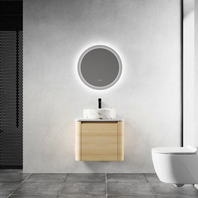 24'' Wall - Mounted Bathroom Vanity Including A Ceramic Art Sink, Soft Close Door, Kd Packing, Plywood Base, Modern Product Decor, White Stone, Easy To Clean Stainless Steel Closing Hinges, 45