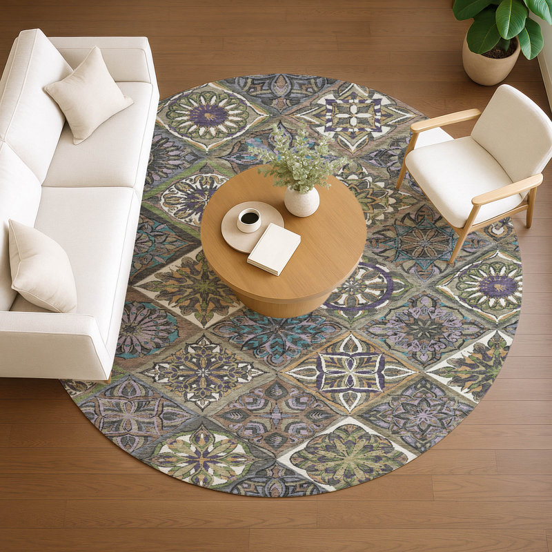 Machine Washable Indoor/Outdoor Layton ACN2256 Panels Rug, Round 8'