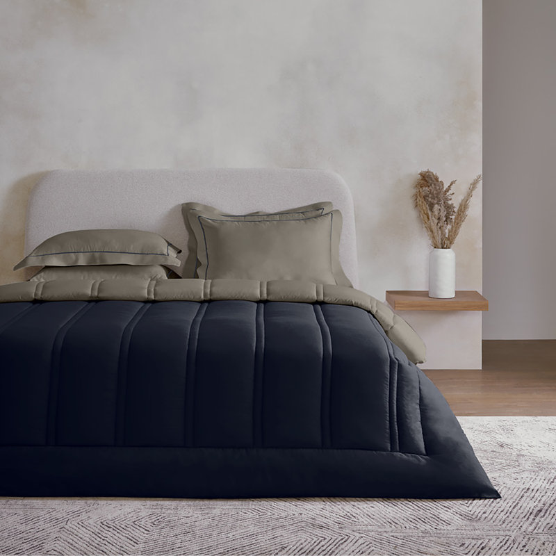 Ensemble de couette réversible en coton 3 pièces P/Kaufmann Home Array, King Comforter + 2 King Shams, Black/Khaki