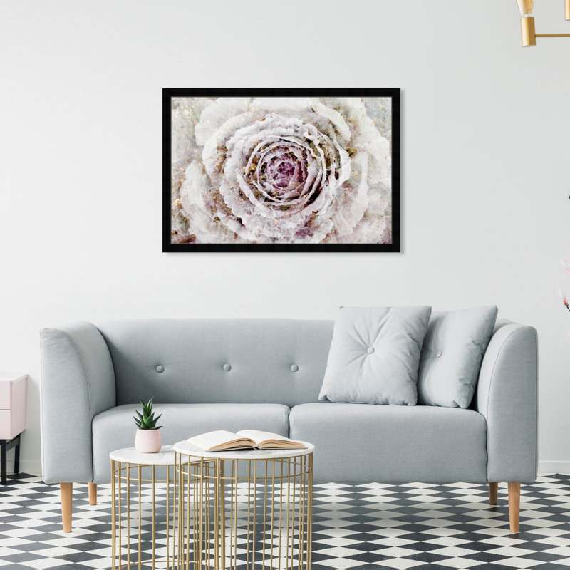 Hiver, fleur de New York - peinture sur papier, H 22 po x l 32 po, Cadre noir