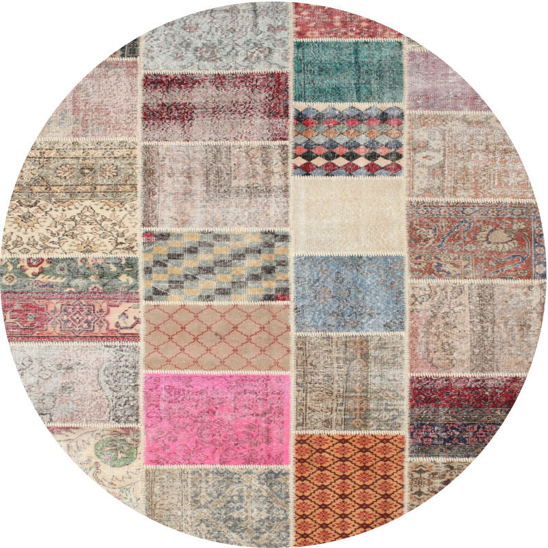 Tapis gris/beige/brun contemporain, Rond 5 pi