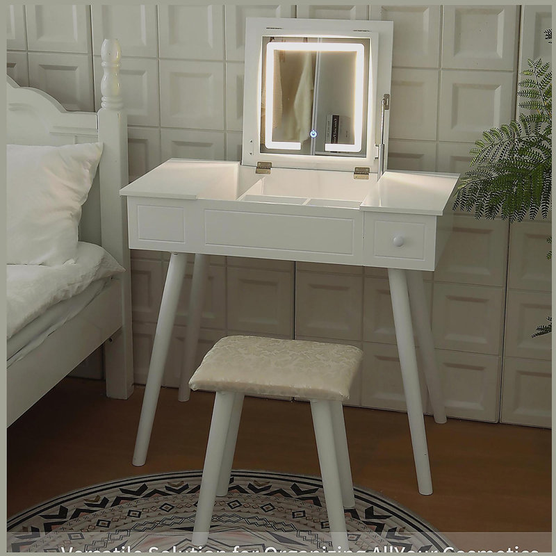 Ensemble de meuble-lavabo avec miroir à DEL et prise de courant, coiffeuse avec tiroirs et armoire, pour chambre à coucher, salle de bain