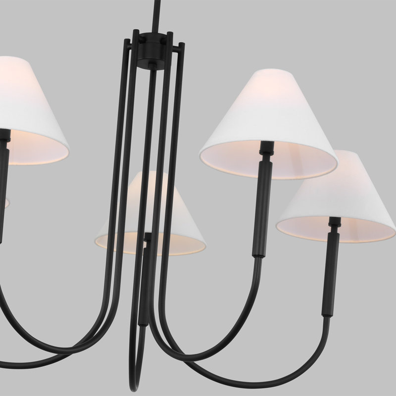 Midnight Black 6-Light Chandelier with White Linen Shades